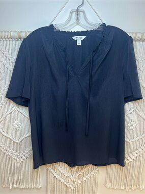 Nine West Navy Short-Sleeve Tie-Front Peasant Blouse